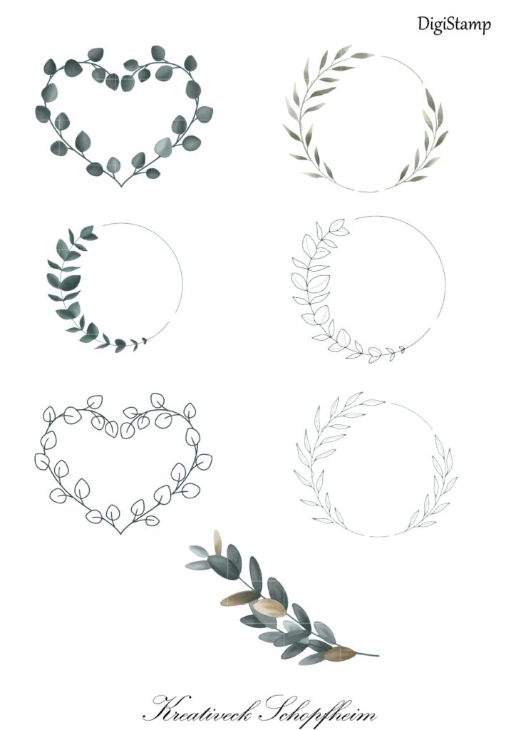 DigiSet Eukalyptus– DigiStamp, DigiPaper & Sprüche