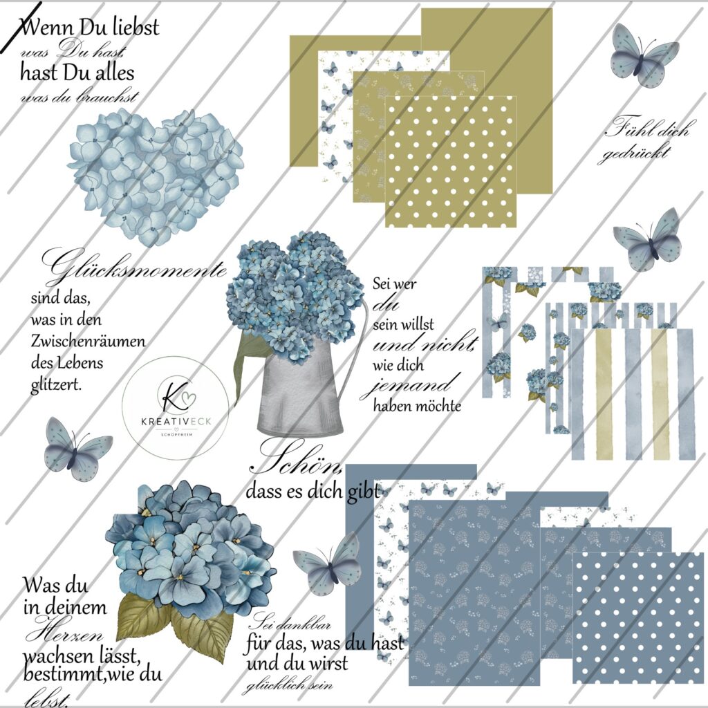 DigiSet Hortensie – DigiStamp, DigiPaper & Sprüche