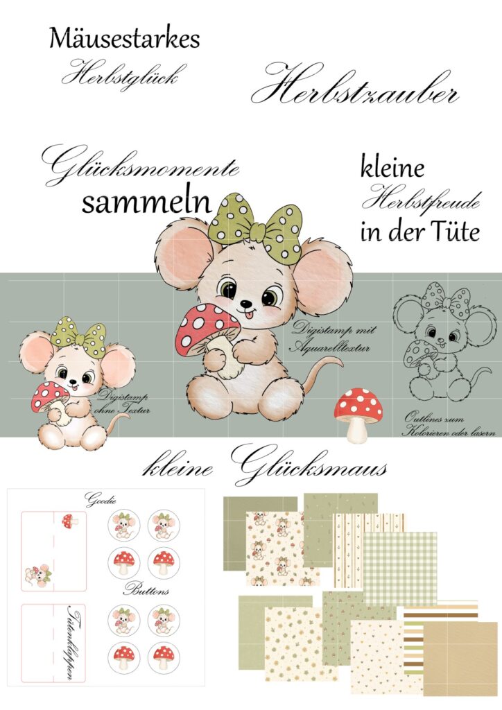 DigiSet "Kleine Glücksmaus"– DigiStamp, DigiPaper & Sprüche