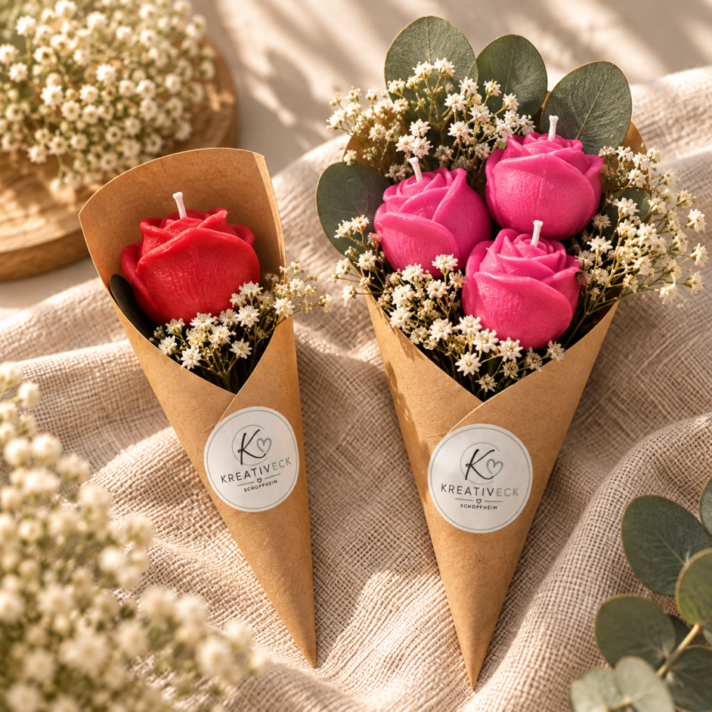 Lollipop-Duftkerze Rose – einzeln oder als 3er-Kerzenstrauß